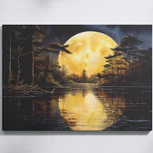 Moon Scenery Canvas Wall Art, Moon View Art, Full Moon Artwork, Living Room Decor, Night Sky Wall Art, Moon Canvas Poster, Landscape Art