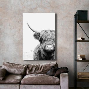Highland Cow Canvas Print, Farmhouse Wall Decor, Highland Cow Wall Art, Rustic Home Decor, Animals Poster, Scottish Cow Wall Hanging