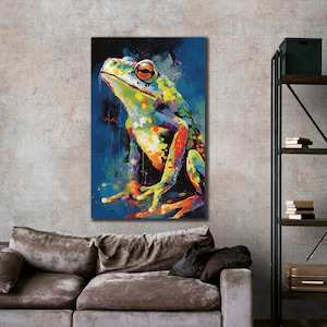 Colorful Oil Painting Style Frog Wall Art, Animal Canvas Print, Animal Wall Decor, Living Room Canvas, Animal Artwork, Animal Canvas Decor