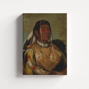Lienzo colgante con retrato de jefe indio, impresión de pintura de jefe, arte indio americano, decoración de pared nativa, arte de jefe tribal, regalo para amantes del arte