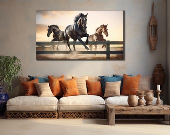 Lienzo impreso de caballo al galope, Arte mural de caballo salvaje