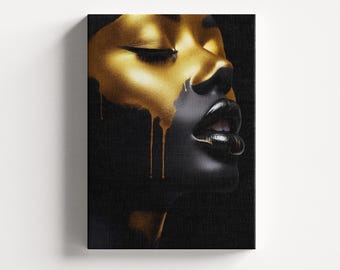 Schwarz und Gold Frau Leinwand Kunst, elegante Wanddekoration