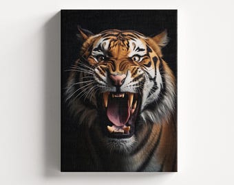 Roaring Tiger Canvas Print, Wildlife Animal Wall Art