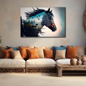 Pferd Leinwand Wandkunst, schwarzes Pferd Leinwanddruck, Pferd Ölgemälde Leinwanddruck, Wildes Pferd Leinwand Wandkunst, Pferdewand-Dekor, Pferdekunst