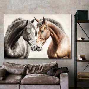 Horse Couple Wall Art,Horse Canvas Art, Horse Wall Art, Canvas Print, Animal Wall Art, Free Shipping, Office Decor, Horse Print