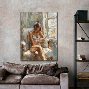 Woman on the Chair Oil Painting Style Wall Art, Canvas Print, High Quality Living Room Canvas, Free Shipping, Art Pieces, Unique Wall Art