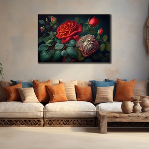 Blumen Wandkunst, Rote Rose Leinwanddruck, Extra Große Wandkunst, Leinwand oder Poster, Luxus Wanddekoration, Muttertagsgeschenk, Einzigartige Wandkunst