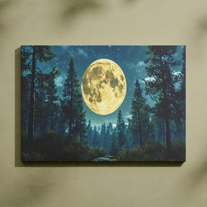 Full Moon and Forest Canvas Print, Full Moon Wall Art, Landscape Canvas Decor, New Home Gift, Mystical Night Sky Canvas Art, Wall Hanging