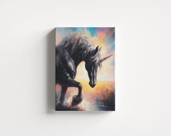 Canvas Eenhoorn, kunst aan de muur fantasiepaard, decoratie meisjeskamer