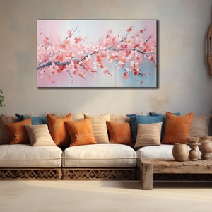 Pink Flower Canvas Art, Floral Wall Art, Living Room Decor, Floral Art on Canvas, Wall Hanging, Ready to Hang, Sakura Blossoms Wall Decor