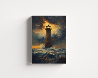Stürmische See Leuchtturm Leinwand Kunst, Nautische Dekoration