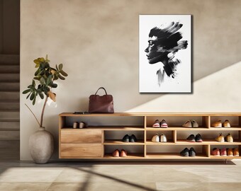 Abstract Woman Portrait Canvas Print, Trendy Black and White Artwork