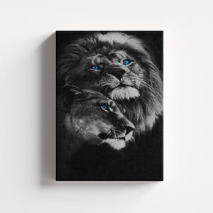 Lion and Lioness Canvas Hanging, Animal Lovers Art, Lion Painting Canvas Print, Wild Animal Decor, Lion Wall Art, Modern Home Decor