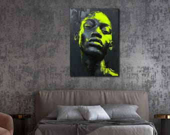 Elegante schwarze Frau Leinwanddruck, moderne Wandkunst