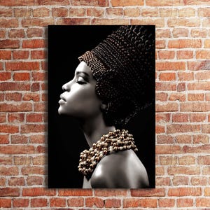 African Woman Canvas Painting, Black Woman Wall Art, Black Woman Canvas Print, Woman Home Decor, Wall Art Living Room, Ethnic Wall Decor