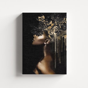 Black and Gold Elegant Woman Canvas Art, Luxury Canvas Print, Woman Poster, Modern Wall Decor, Woman Painting, Unique Art Gift, Home Decor
