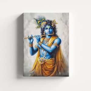 Lord Krishna Canvas Print, Krishna Wall Art, Spiritual Home Decor, Hindu Decor, Indian Spiritual Art, Spiritual Gift, Ready to Hang