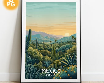 Illustration Sonora-Mexico 2, poster Mexique, cadeau Mexique, souvenir Mexique, impression Mexique, cadeau anniversaire.