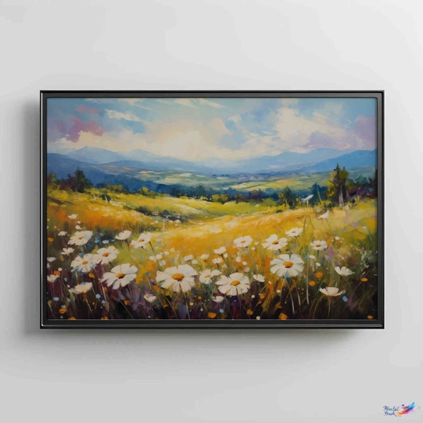 Landscape with daisies, impressionism - Wall Decor, Digital print, Wall Art, Downloadable Digital Artwork, hand made style, Modern Art Print