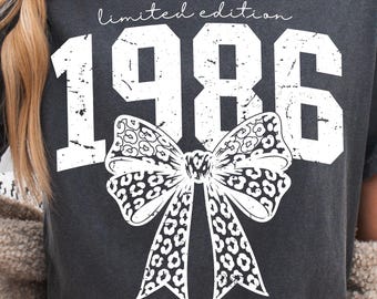 1986 Vintage Bow SVG PNG, Retro Birthday Design Sublimation (Digital Download)