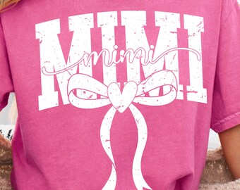 Mimi SVG PNG, Distressed Varsity Bow Design, Grandma Shirt Sublimation File, Mimi Clipart (Digital)