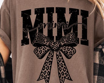 Mimi SVG PNG, design per maglietta con fiocco leopardato, stampa retrò in stile vintage Mimi Clipart Sublimazione (digitale)