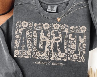 Custom Aunt Svg, Floral Auntie Png Sublimation, Digital Bow Design For Shirt (Digital)