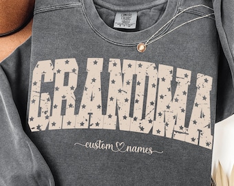 Patriotic Grandma SVG Stars Bow Design, 4th of July Shirt Png, Distressed American Nana, Custom Names Sublimation Design (Digital Download)