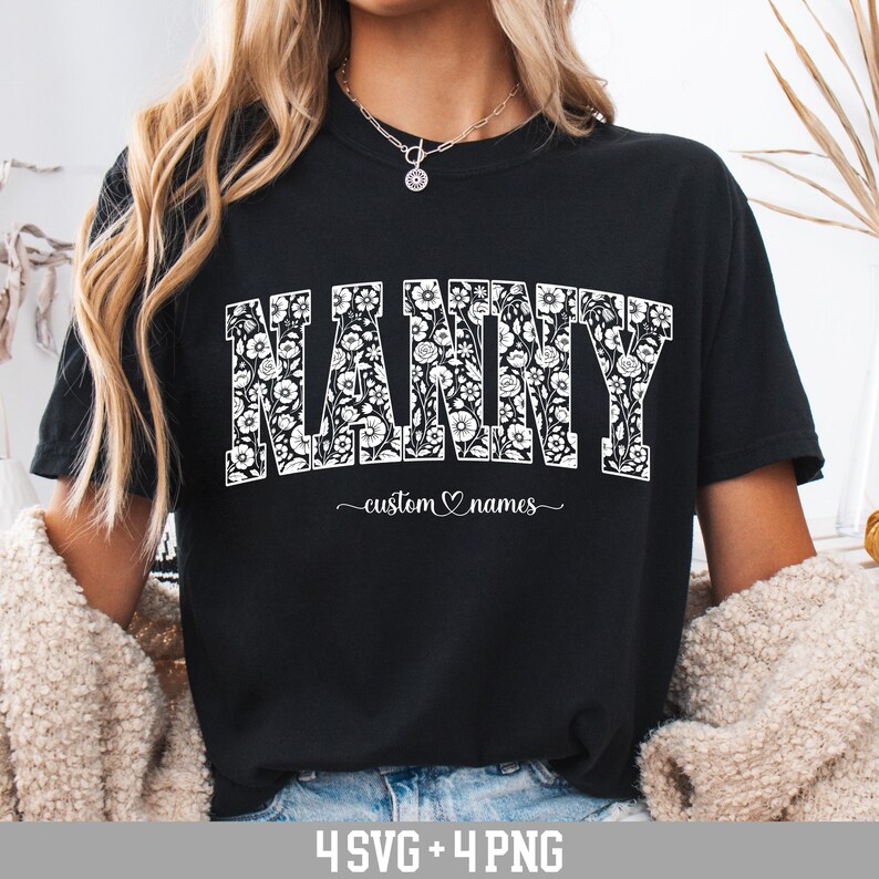 Nanny Lettering Custom Nanny SVG PNG Floral Name Design Personalized Shirt Sublimation ...