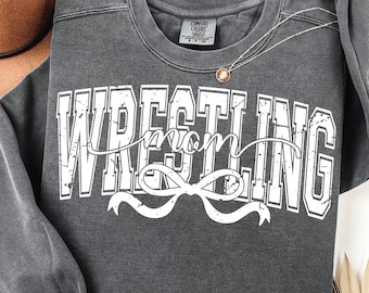 Wrestling Mom SVG PNG, Distressed Bow Shirt Design, Wrestling Sublimation for Sport Mama (Digital)