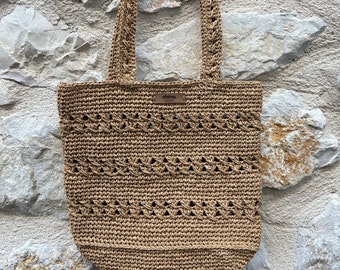 Small Raffia Handmade Bag | Knitted with Crochet Raffia Rope Beije Bag | Crochet Stylish Round Bag | Bohem Bag for Women