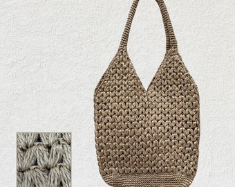 Başak Pattern Handmade Tote Bag | Knitted with Crochet Raffia Rope Beije Bag | Crochet Large Beach Bag | Bohem Bag for Women