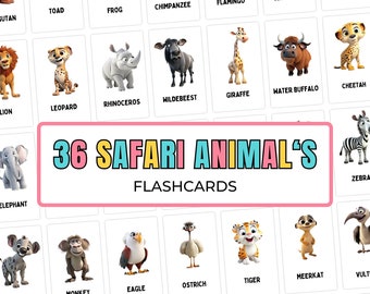 Learn Animals Flashcards, Toddler Activities,Classroom Learning, Safari Animals Flashcards, Preschool & Homeschool Activity