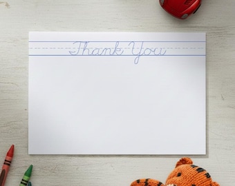Thank you cards in blue - Cursive handwriting practice