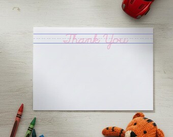 Children's cursive thank you cards in pink - handwriting practice