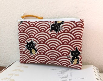 Mini Coin Purse (One outer pocket for cards), Small Zipper Pouch, Small Wallet, Card Holder - Padded Zipper Pouch CAT