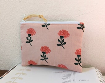 Mini Coin Purse (One outer pocket for cards), Small Zipper Pouch, Small Wallet, Card Holder - Padded Zipper Pouch PINK
