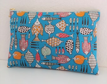 Japanese Cotton Cute Fish Zippered Pouch/Pencil Case/Makeup Bag/Travel Organizer