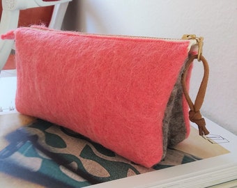 Felt Storage Zipper Pouch, Cosmetics Travel Bag, Zipper Pouch, Clutch Purse, Wallet, Bridesmaid - PINK