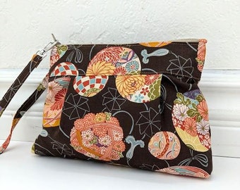 Kimono Print Kosmetiktasche - Japanische Blume Handgelenk Geldbörse - Reißverschluss-Beutel & Reisebrieftasche
