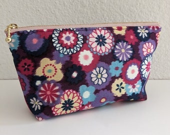 Japanese Cotton/Pencil Case/Makeup Bag - Night Flower