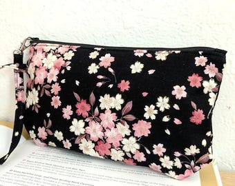 Japanisches Baumwoll-Etui/Federmäppchen/Kosmetiktasche – Goldene Kirschblüten