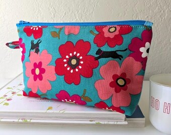 Japanische Federmäppchen/Kosmetiktasche aus Baumwolle/ Baumwolle - Katzen im Blumenmuster