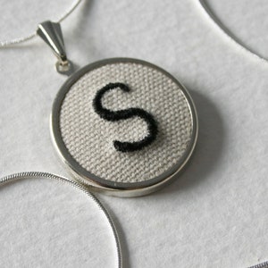 Letter S Initial Personalised Hand Embroidered Monogrammed Necklace