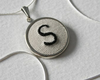 Letter S Initial Personalised Hand Embroidered Monogrammed Necklace