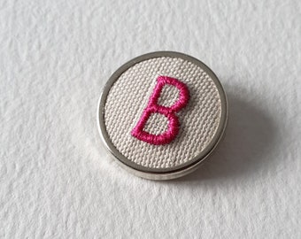 Hand Stitched Embroidered B Initial Brooch Shocking Pink Monogram