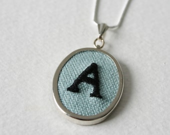 Letter A Personalised Hand Embroidered Monogrammed Necklace