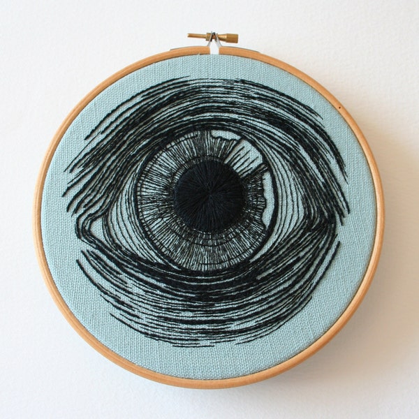 Eye Embroidery Hoop Art Hand Stitched Illustration Wall Plaque