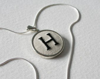 Lettre H Initial Personalised Hand Embroidered Mongrammed Necklace