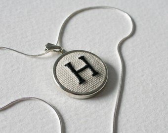 Letter H Initial Personalised Hand Embroidered Monogrammed Necklace